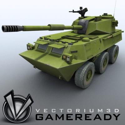 3D Model of Game-ready model of Chinese PTL02 100mm Wheeled Assault Gun - 3D Render 1
